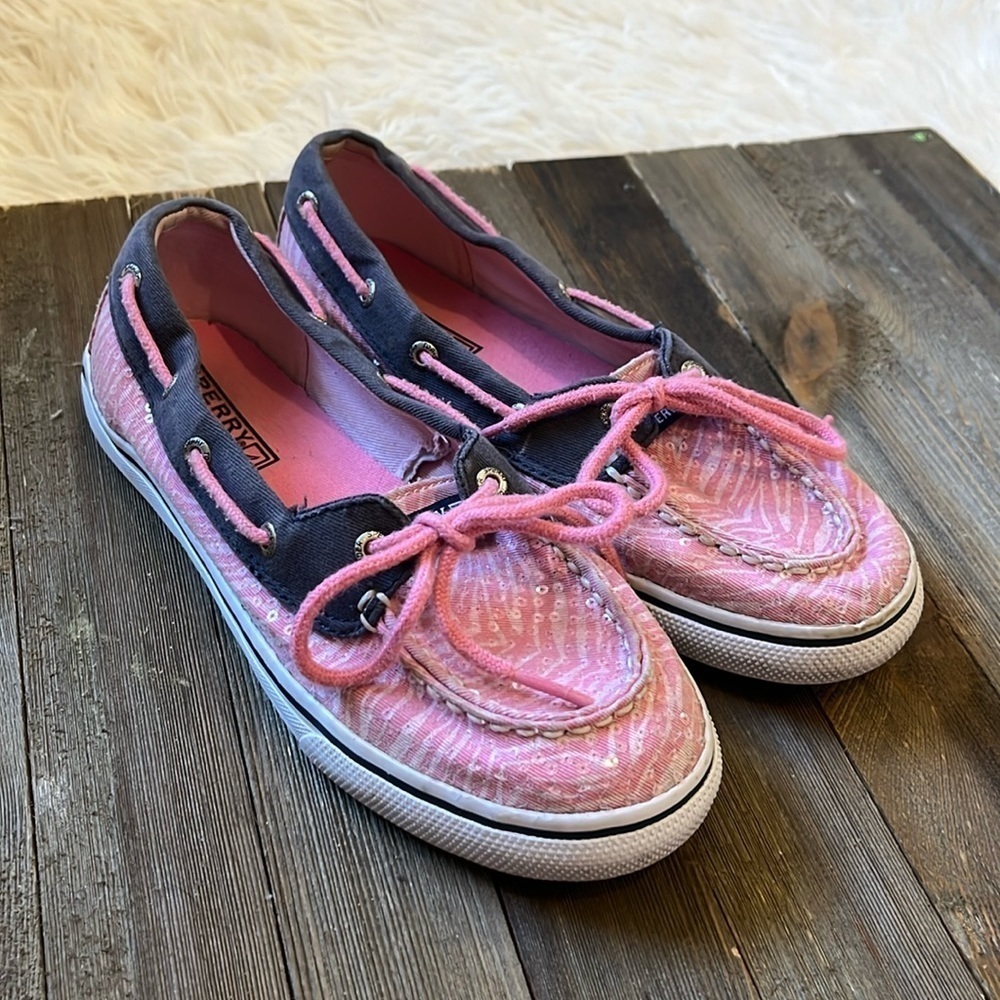 Speedy Top Sider - Girls Pink Sequined Loafers, Slip On Shoes size 4